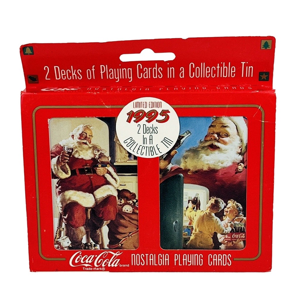 Coca-Cola Santa 1995 Nostalgia Playing Cards 2‎ Decks Collectible Tin Christmas